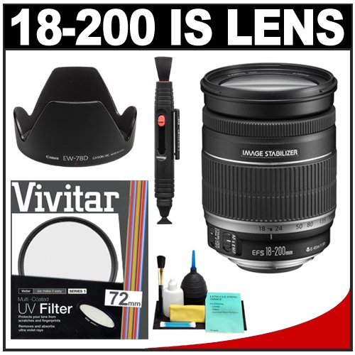 Canon EF-S 18-200mm f/3.5-5.6 IS Zoom Lens + UV Filter + Hood + Accessory Kit for Digital Rebel XT, XTi, XS, XSi, T1i, EOS 30D, 40D & 50D Digital SLR Cameras Canon EF-S 18-200mm f/3.5-5.6 IS Zoom Lens + UV Filter + Hood + Accessory Kit for Digital Rebel XT, XTi, XS, XSi, T1i, EOS 30D, 40D & 50D Digital SLR Cameras