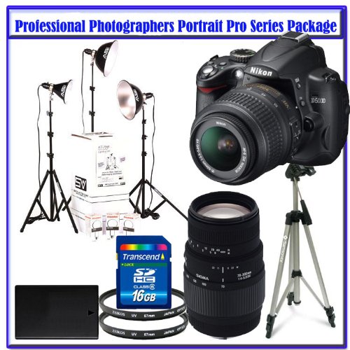 Best Price Professional Photographers Portrait Pro Series Package + Nikon D5000 12.3 MP DX Digital SLR Camera + Sigma 18-250mm f/3.5-6.3 DC OS HSM IF Lens + Willoughby's 16GB SDHC Photo Bundle