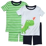 Carters Boys 2T-4T Blue/Green Dinosaur Short Sleeve 4 Piece Pajama Set (4T, Blue/Green)