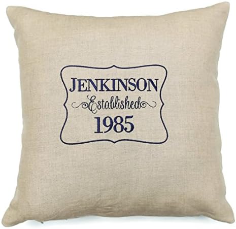 100% Linen Custom Embroidered and Personalized Pillow 16" x 16" Handmade by Caroline Randall Made