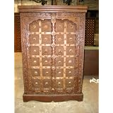 Rare Antique India Arch Frame Hand Carved Teak Wood Armoire Rustic Indian Furniture