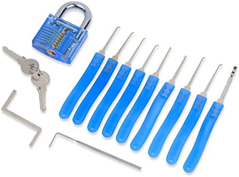 11 Piece Lock Pick Set Locksmith Training Tools with Cutaway Transparent Practice Padlock and Keys Plus Instructional Ebook Professional Training Kit for Beginners by Pick A Lock Lock Picks