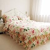 Shabby and Elegant Sakura Ruffle/Falbala Pure Cotton Duvet Cover Bedding Set,Queen Size