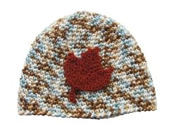 Handmade Acrylic Lightweight Hat - Maple Crocheted Leaf Emebelishment (100% Crocheted By Hand)