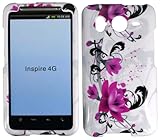 HTC Inspire 4G Rubberized Pink Flowers on White Protective Hard Case Cover  ....