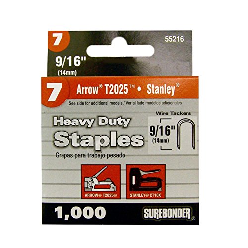 Surebonder 55216 Heavy Duty 9/16-Inch Length Round Crown Wire Tacker Staple, Arrow T25 Type, 1000 Count