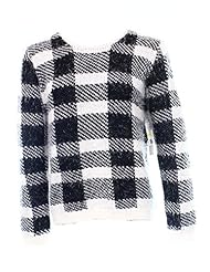 Apparel: Kikit Womens Plaid Print Eyelash Knit Crewneck Sweater Black XL - Kikit