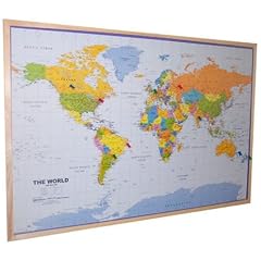 World Pinboard Map Wood Framed (plus flag pins)