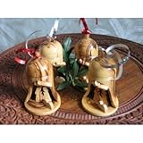 IMAGE OF 4 Olive Wood Bell Christmas Ornaments From Bethlehem