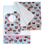 Cupcake Bib, Burp Cloth and Receiving Blanket Set