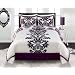 Royal Purple White Black Damask Comforter Sham and Bedskirt Set