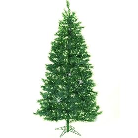 7.5' Emerald Green Pre-Lit Laser Tinsel Artificial Christmas Tree - Green Lights by Santa's Own