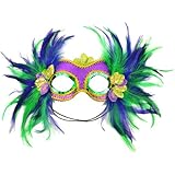 Mask It 48035 Mardi Gras Satin and Feather Half Mask, Purple