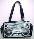Large Black Vinyl Boombox Carry Bag Tote Retro Radio
