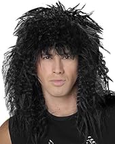 Adult Black 80's Hair Band Costume Wig