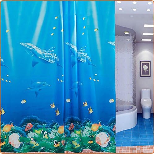 Yu Lili Multicolor Dolphin Pattern Tropical Fish Coral Ocean Theme Bath Shower Curtain with 12 Hooks