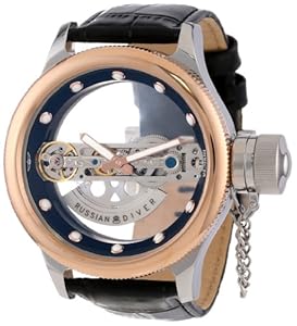 Invicta Men's 14214 Russian Diver Automatic See-Thru Dial Black Leather Watch