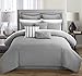Chic Home 9 Piece Brenton Super Rich Microfiber Stitch Embroidered Comforter, King, Grey