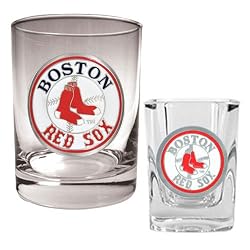 Boston Red Sox MLB Rocks Glass & Square Shot Glass Set - Primary Logo by Great American Products