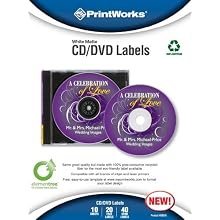 Printworks White Matte Inkjet and Laser CD/DVD Labels, 100% Recycled, 10 Sheets, 20 Face Labels/Box, 40 Spine Labels/Box, (00678)