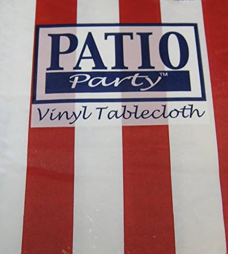 Patio Pary Flannel Back Vinyl Umbrella Tablecloth w/Zipper & Hole Red & White Striped 70 Round