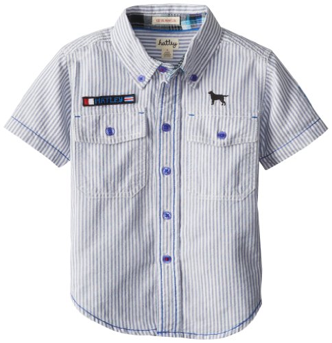 Hatley Little Boys' Button Down Shirt Ticking with Madras Collar