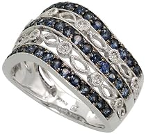 14k White Gold Lace Ring, w/ 1.0 Total Carat Brilliant Cut Diamonds & Blue Sapphire Stones, 1/2" (13mm) wide