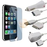 Apple iPhone 3G / 3GS Accessory Bundle: Car / Home Charger + Screen Protector + USB Hotsync Charging / Data Cable