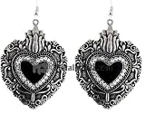 MEXICAN STYLE TIN HEART DESIGN WITH BLACK HEART EARRINGS SANCTO