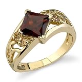 Dramatic Romance 2.16 cts Princess Cut Garnet Diamond Ring 14Kt Yellow Gold
