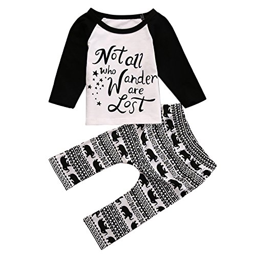 Newborn Baby Kids Boys Star Elephant Letter Print Tops+Pants Spring Fall Outfits