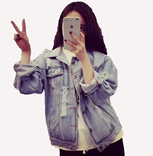 バイシン（BAISHUN）レディース ダメージ加工 デニム ジャケット カジュアル ショート丈 デニム ジャケット