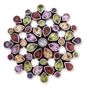 Garnet and amethyst brooch pendant, 'Summer Blossom' by