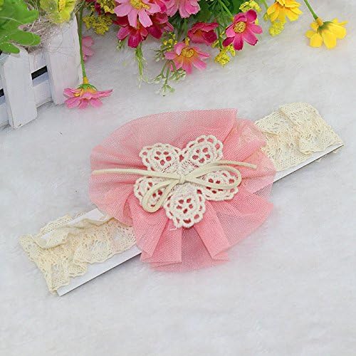 Amcctvshop 1pc Cute Flowers Headband Lace Bow Hair Wear Hairband Ribbon for Kids Baby (Pink)