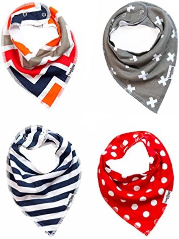 Bandana Bibs Perfect for Baby Registry, Adjustable Snaps, Ultra Absorbent &amp; Super Soft 4-Pack, Unisex Baby Gift Set for Boys or Girls (Navy,Red,Orange,Gray) by IsaacDogg Baby