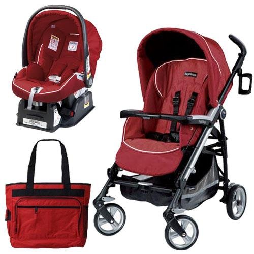 Peg Perego Pliko Four Travel System with a Diaper Bag - Geranium Red