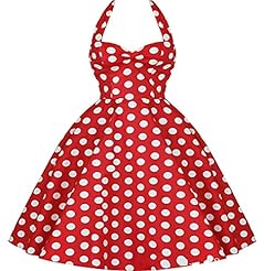 Vintage Halter Sleeveless Polka Dot Print  Dress