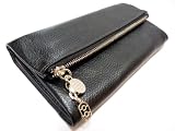 Genuine Leather Womens Wallet – Credit Card Slots, Currency, Cell Phone and or Cosmetics Purse for Women – Black
