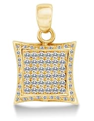 Solid 14k White OR Yellow Gold 10mm Curved Square Micro Pave Set Highest Quality CZ Cubic Zirconia Pendant Charm (0.4" or 10mm Square)