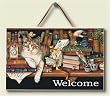 Wood Welcome Sign ~ Literary Cat ~ 5 inch by 8 inch ~ code 250