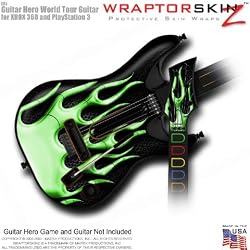 Metal Flames Green Skin fits Band Hero, Guitar Hero 5 & World Tour Guitars for XBOX 360 & PS3 (GUITAR NOT INCLUDED) by WraptorSkinz