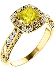 14K Yellow Gold 5.00x5.00mm Princess Cut Yellow Sapphire and Diamond Ring -- LIFETIME WARRANTY
