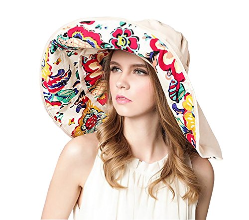 Eleter® Women's Large Wide Brim Floppy Beach Sun Visor Shade UPF 50+ Hat Cap (FBA)