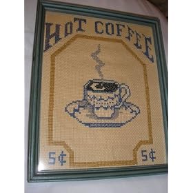 Hot Coffee- 5 Cents (Framed Needlepoint)