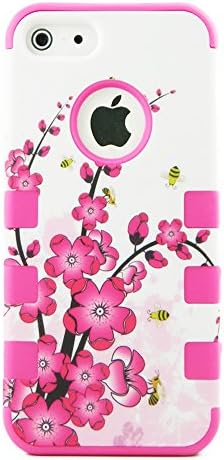 iPhone 5S Case, CASELOCA 3 in 1 Shield Case for iPhone 5s 5 3-Piece Style Colorful Design hard PC outer shell with soft inner TPU Hard Fashion Hybrid Cover for iPhone 5s (Cherry Blossoms)