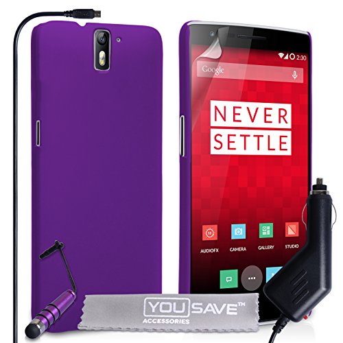 Yousave Accessories OnePlus One Case Purple Hard Hybrid Cover With Mini Stylus Pen And Car Charger
