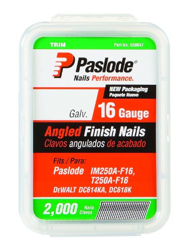 Paslode 650230 1-1/4-Inch by 16 Gauge 20 Degree Angled Galvanized Finish Nail (2,000 per Box) Paslode 650230 1-1/4-Inch by 16 Gauge 20 Degree Angled Galvanized Finish Nail (2,000 per Box)