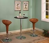 3 Pc. Brown & Chrome Finish Table And 2 Air Lift Adjustable Swivel Bar Stoo ....