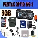 Pentax Optio WG-1 Adventure Series 14 MP Waterproof Digital Camera with 5x Wide-Angle Optical Zoom (Black) 8GB SD HC Card Battery and More Accessory Saver Bundle