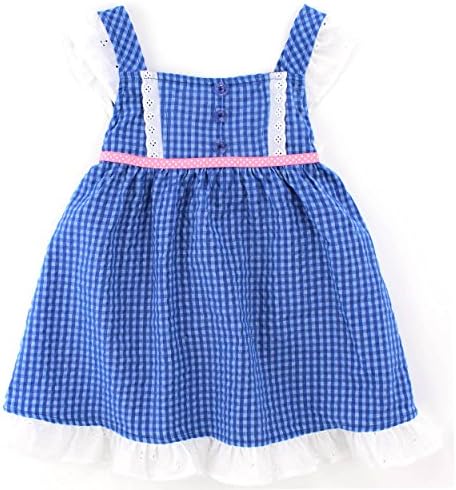 Forever Magic Toddler Girls Gingham Ruffle Dress (3T, Blue Flower)